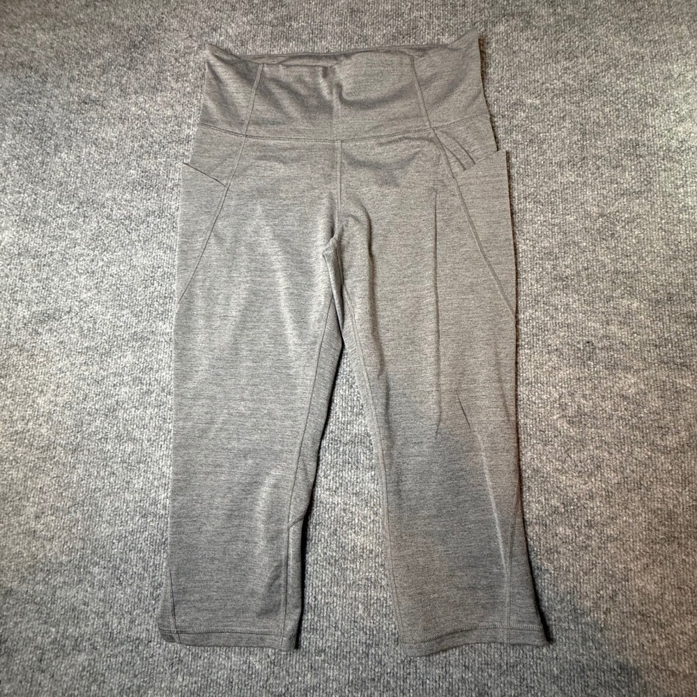 Xersion Womens High Rise Capri Leggings Heather Gray Side Pockets Size L